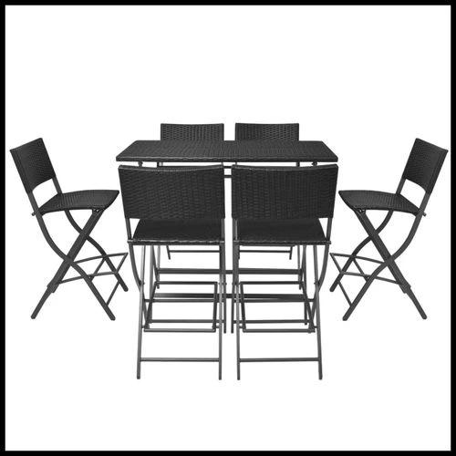 vidaXL vidaXL 7 Piece Folding Outdoor Dining Set Steel Poly Rattan Brown - Garden Set
