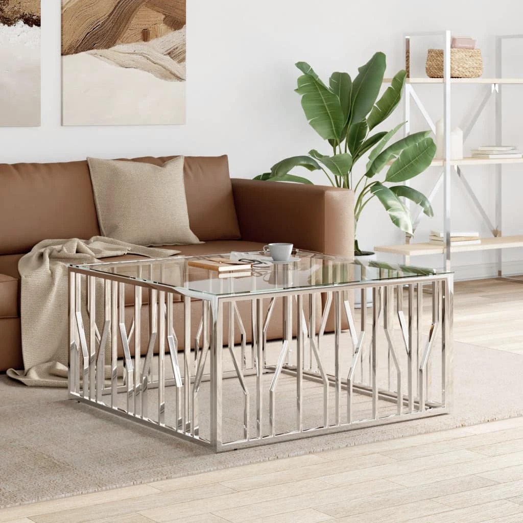 vidaXL VidaXL Coffee Table 100x100x50 Cm Stainless Steel Glass Modern Living Room With Durable Frame And Clear Top - Coffee Table
