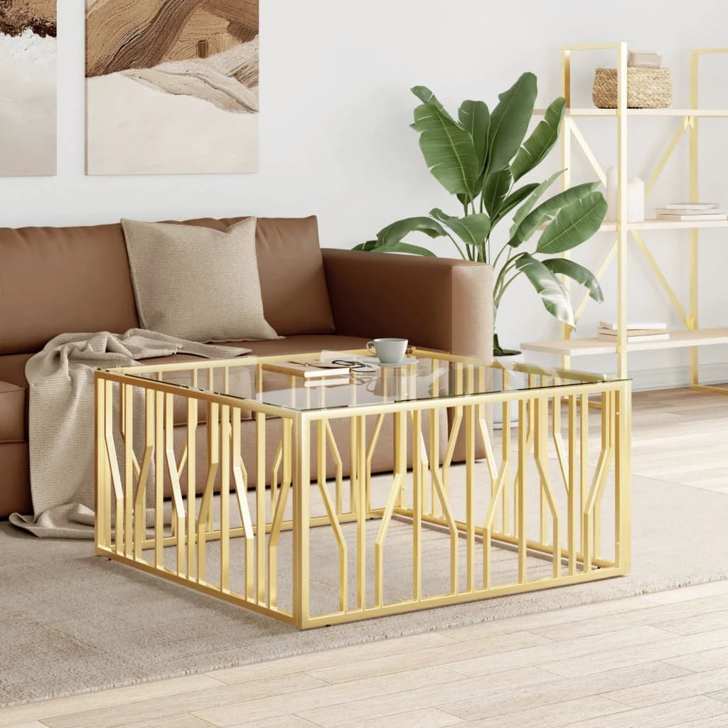 vidaXL VidaXL Coffee Table 100x100x50 Cm Stainless Steel Glass Modern Living Room With Durable Frame And Clear Top - Coffee Table