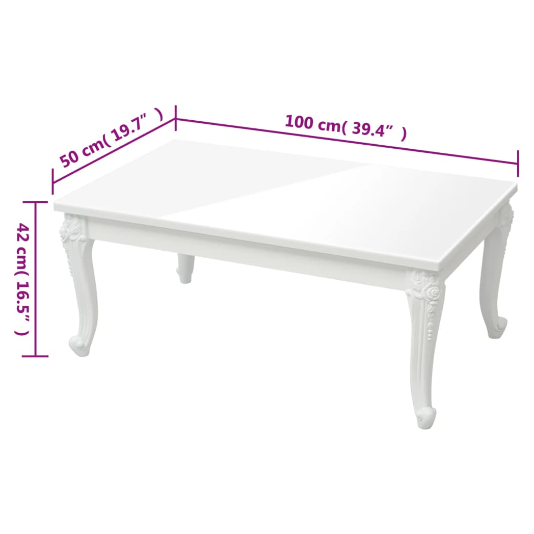 vidaXL vidaXL Coffee Table 100x50x42 cm High Gloss White Durable Engineered Wood For Living Room Decor - Coffee Table