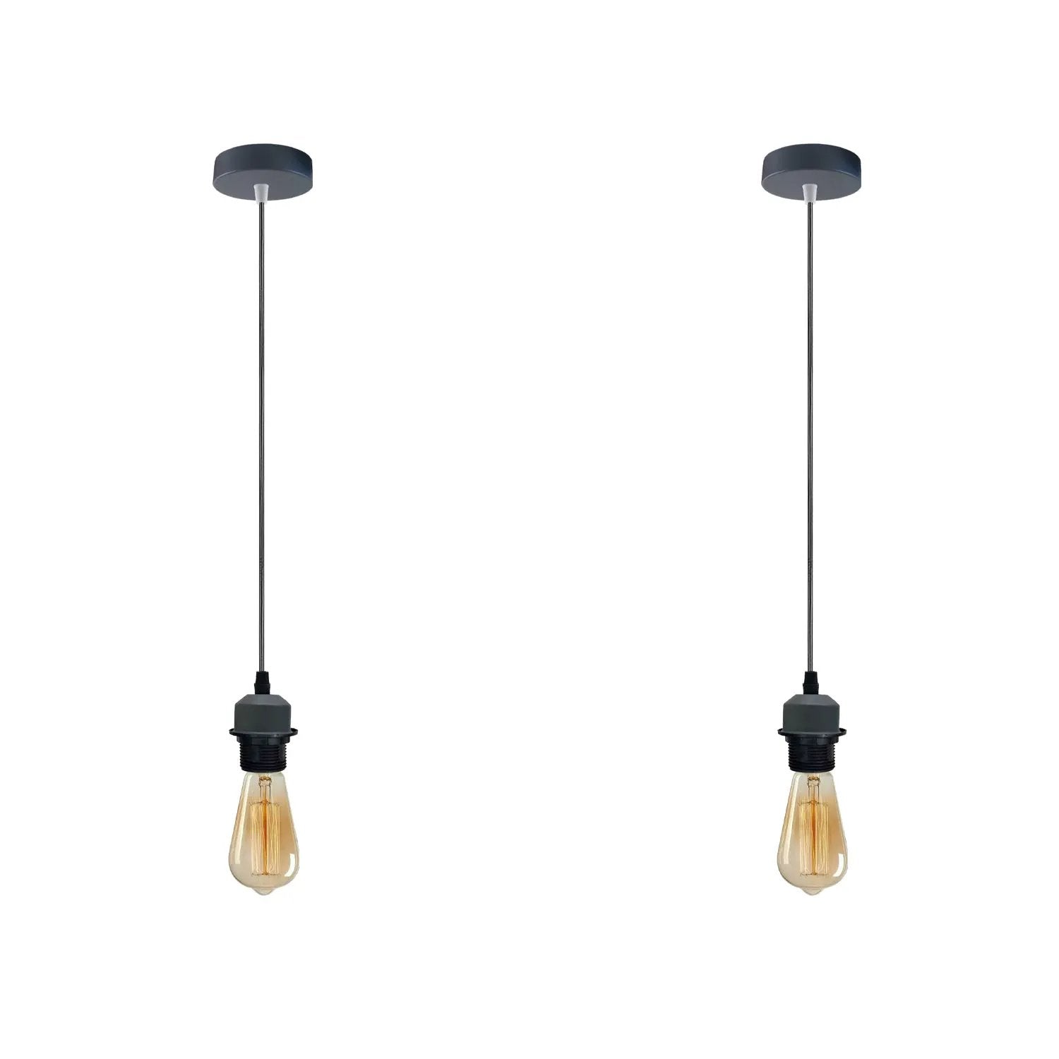 LEDSONE 2 Pack Industrial Grey Pendant Light Fitting, Lampshade Holder Fitting Set With PVC Cable. - Pendant Lights