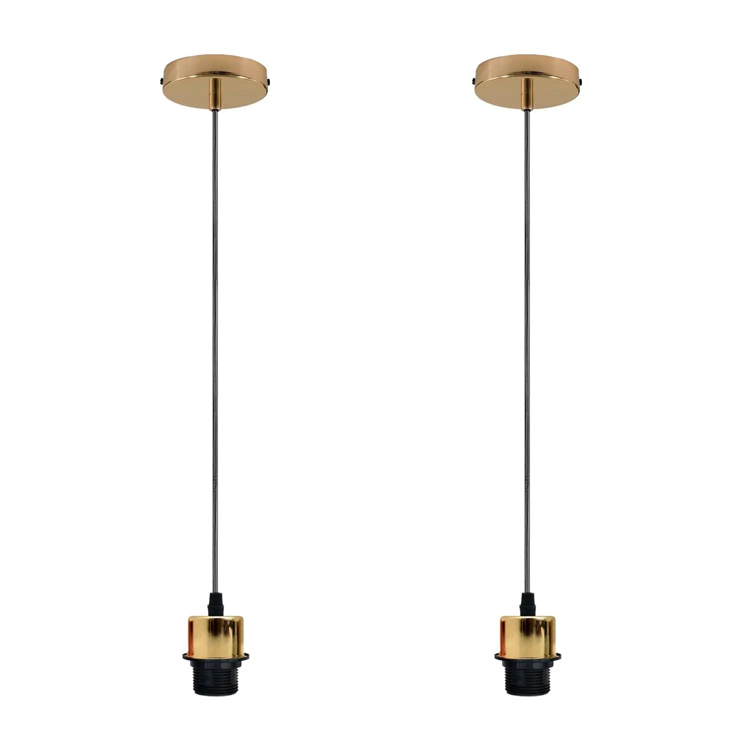 LEDSONE 2 Pack Industrial French Gold Pendant Light Fitting, Lampshade Holder Fitting Set With PVC Cable. - Pendant Lights