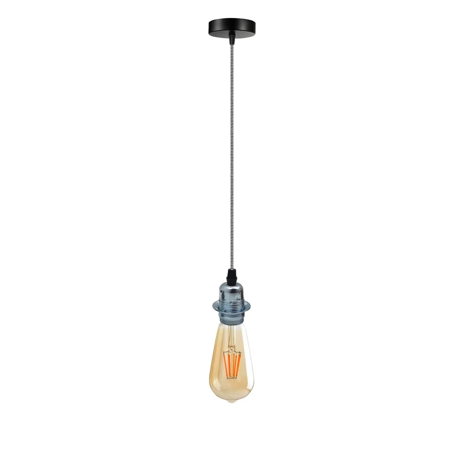 LEDSONE Vintage Industrial Chrome Pendant Light Fitting, lampshade Holder Fitting Set with 2m Cable. - Pendant Lights