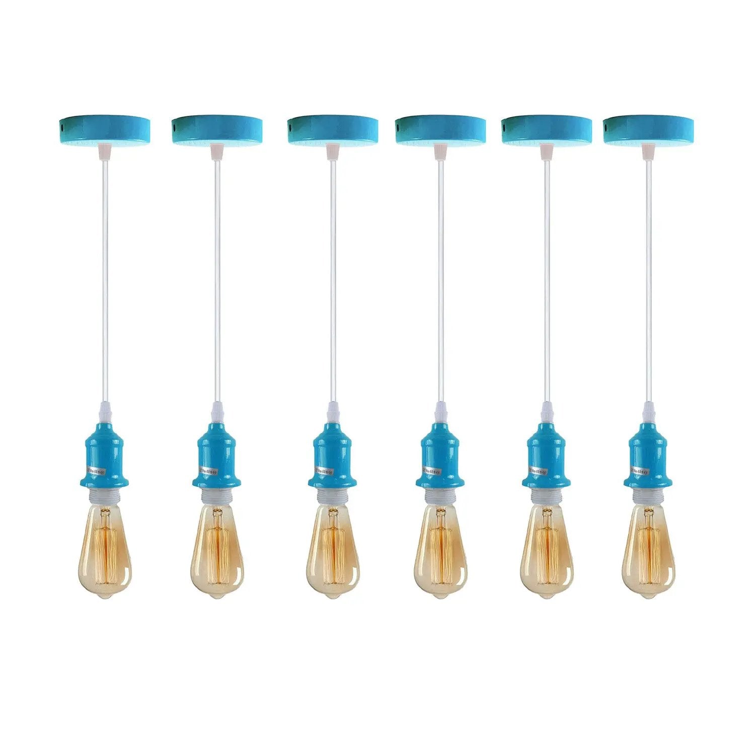 LEDSONE 6 Pack Industrial Pendant Light Fitting, Lampshade Addable E27 Lamp Blue Holder Fitting Set With PVC Cable - Pendant Lights