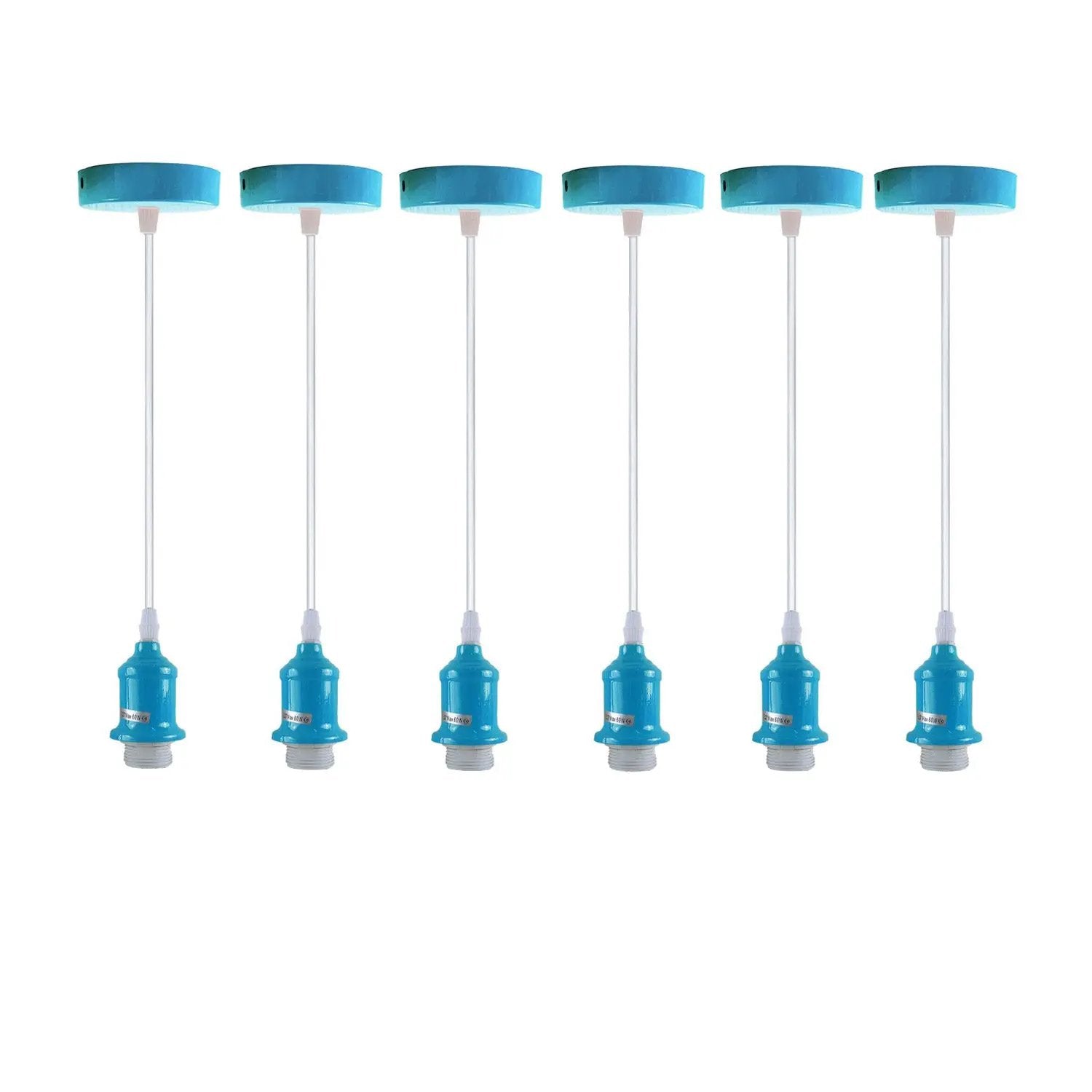 LEDSONE 6 Pack Industrial Pendant Light Fitting, Lampshade Addable E27 Lamp Blue Holder Fitting Set With PVC Cable - Pendant Lights