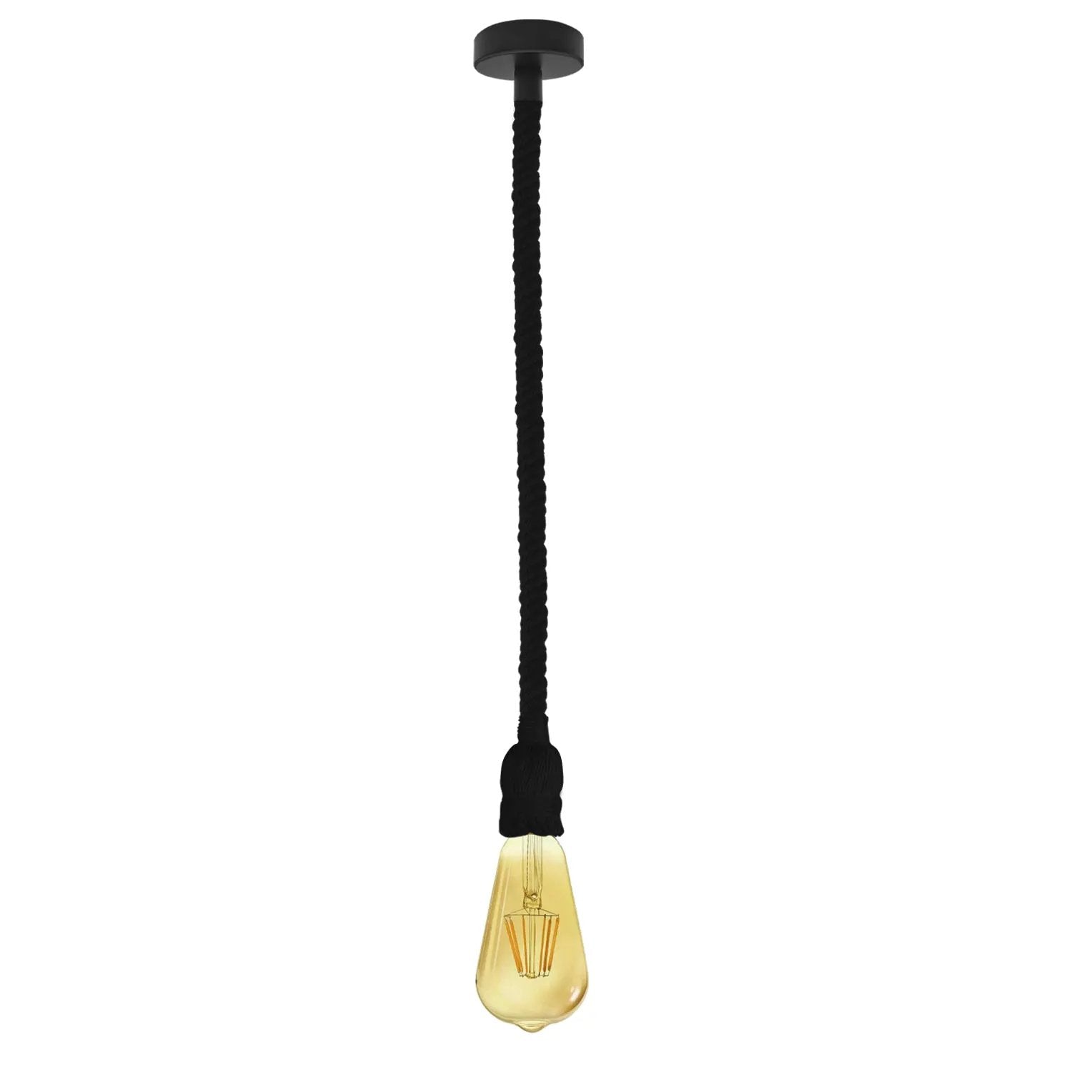 Industrial Retro Hemp Rope Pendant Light, 1m Black E27 Hanging Lamp for Living Room, Cafe, Bar.