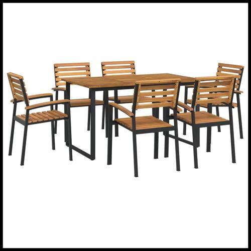 vidaXL 9 Piece Garden Dining Set 200x90x75 cm Solid Acacia Wood and Powder-Coated Metal for Outdoor Family Meals by vidaXL
