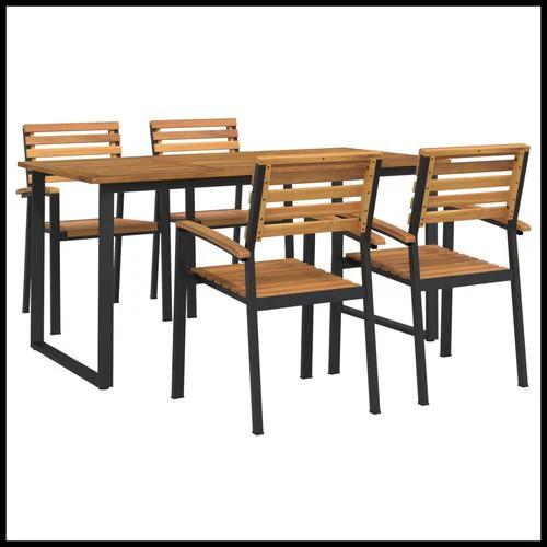 vidaXL 9 Piece Garden Dining Set 200x90x75 cm Solid Acacia Wood and Powder-Coated Metal for Outdoor Family Meals by vidaXL