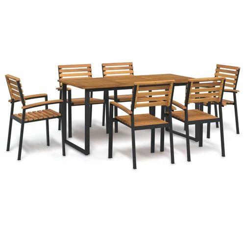 vidaXL 9 Piece Garden Dining Set 200x90x75 cm Solid Acacia Wood and Powder-Coated Metal for Outdoor Family Meals by vidaXL
