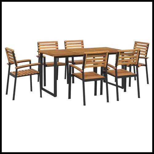 vidaXL 9 Piece Garden Dining Set 200x90x75 cm Solid Acacia Wood and Powder-Coated Metal for Outdoor Family Meals by vidaXL