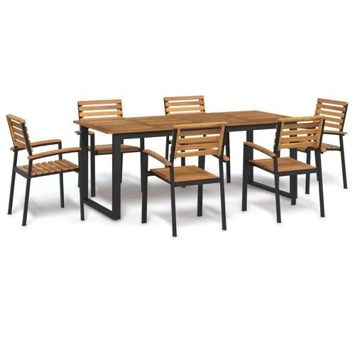 vidaXL 9 Piece Garden Dining Set 200x90x75 cm Solid Acacia Wood and Powder-Coated Metal for Outdoor Family Meals by vidaXL