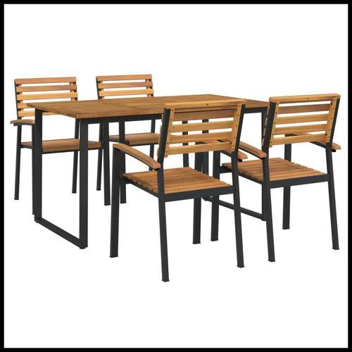 vidaXL 9 Piece Garden Dining Set 200x90x75 cm Solid Acacia Wood and Powder-Coated Metal for Outdoor Family Meals by vidaXL