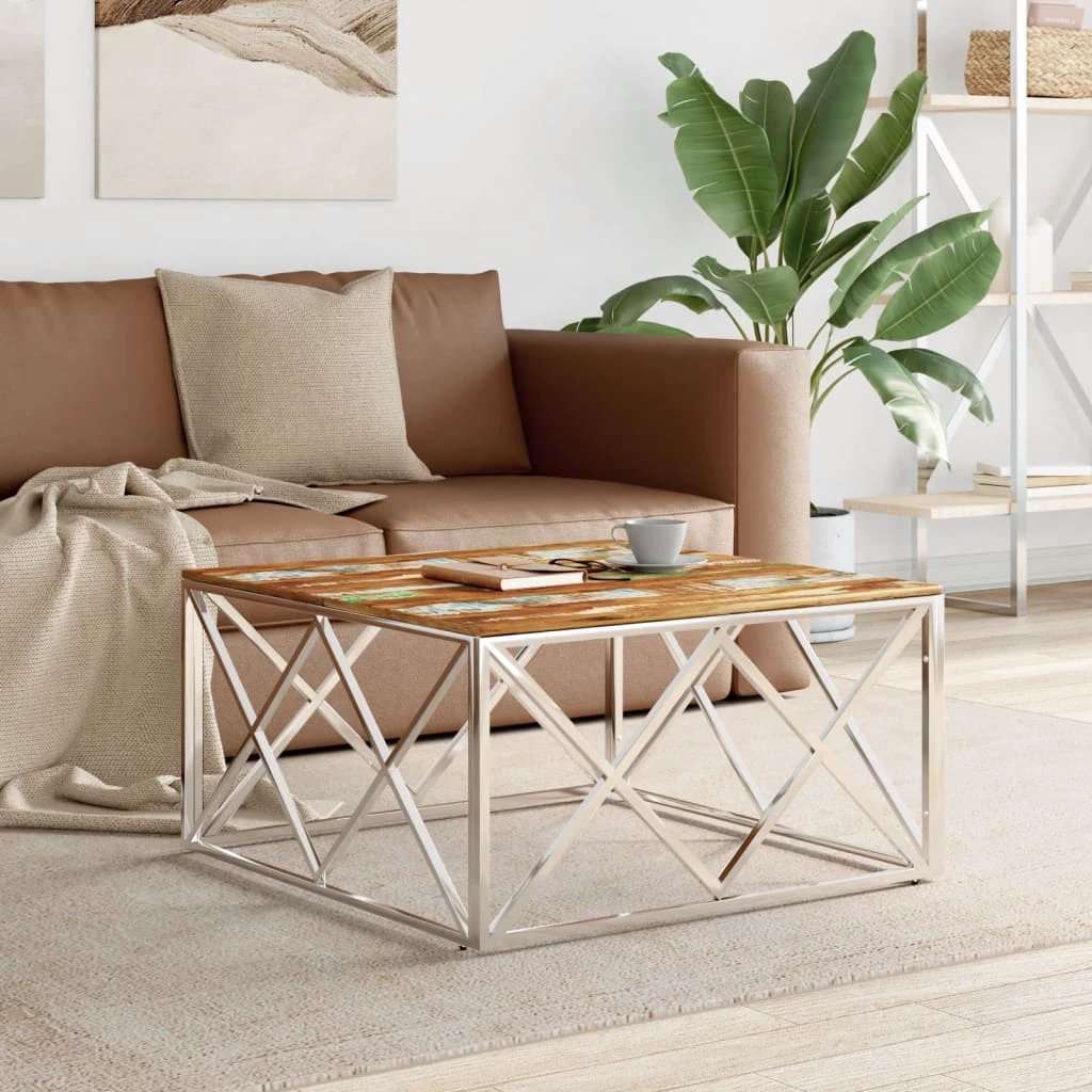 vidaXL vidaXL Coffee Table 80x80x40 Cm Stainless Steel Glass Modern Living Room Decor Durable - Coffee Table