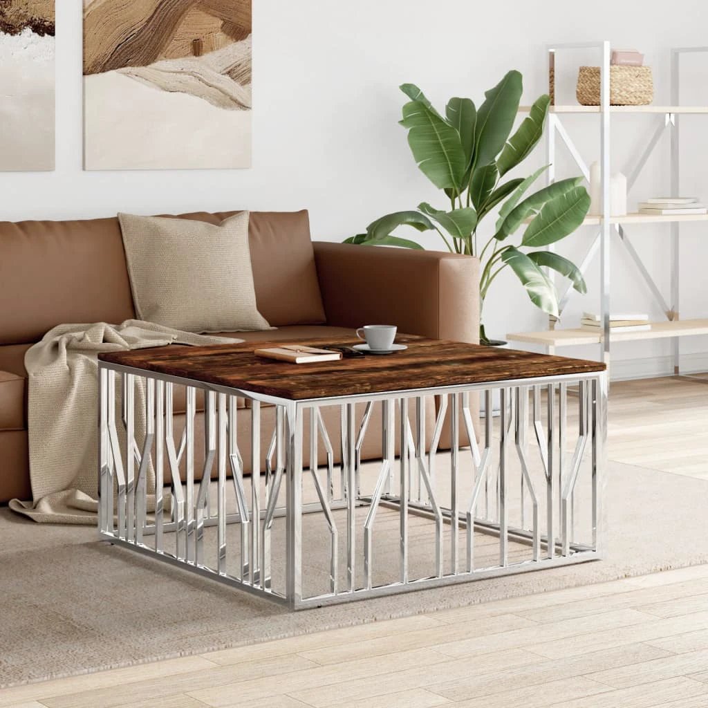 vidaXL VidaXL Coffee Table 100x100x50 Cm Stainless Steel Glass Modern Living Room With Durable Frame And Clear Top - Coffee Table