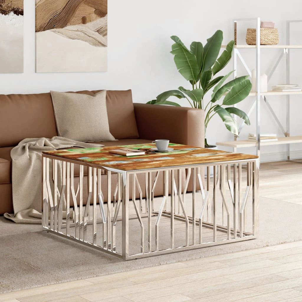 vidaXL VidaXL Coffee Table 100x100x50 Cm Stainless Steel Glass Modern Living Room With Durable Frame And Clear Top - Coffee Table