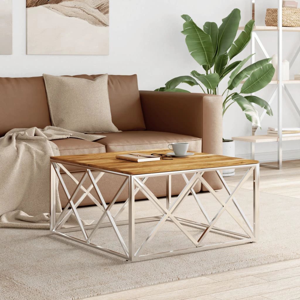 vidaXL vidaXL Coffee Table 80x80x40 Cm Stainless Steel Glass Modern Living Room Decor Durable - Coffee Table
