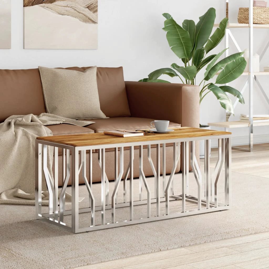 VidaXL Coffee Table 110x45x45 Stainless Steel And Glass Home by vidaXL