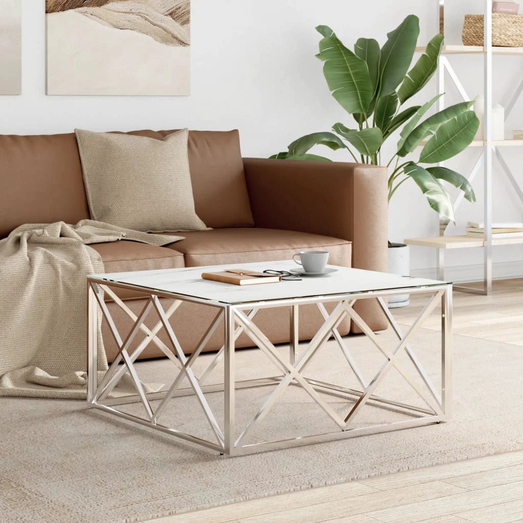 vidaXL Coffee Table 80x80x40 Cm Stainless Steel Glass Modern Living Room Decor Durable by vidaXL