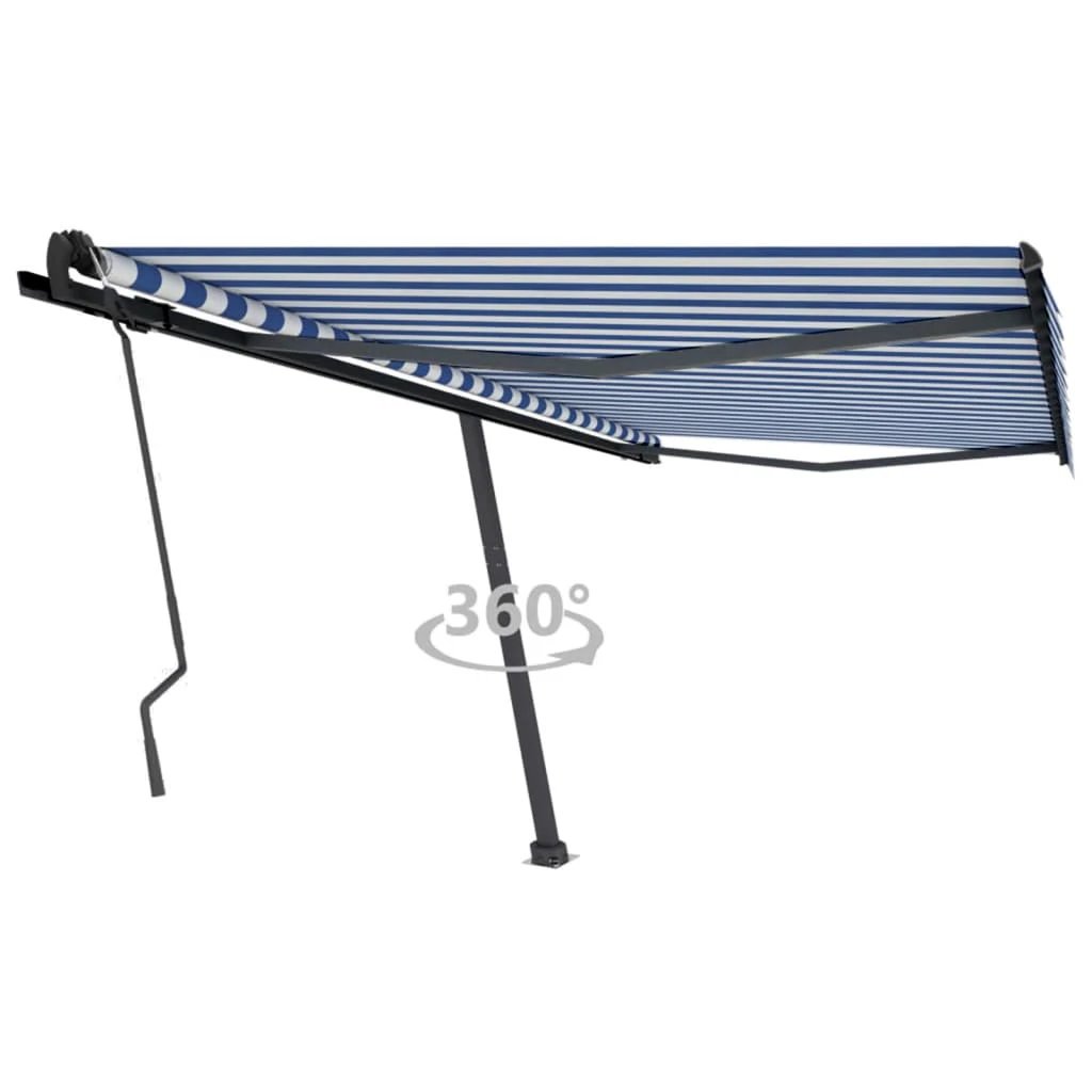 vidaXL VidaXL Freestanding Manual Retractable Awning 300x250 Cm Blue White UV Resistant Outdoor Patio - Cover