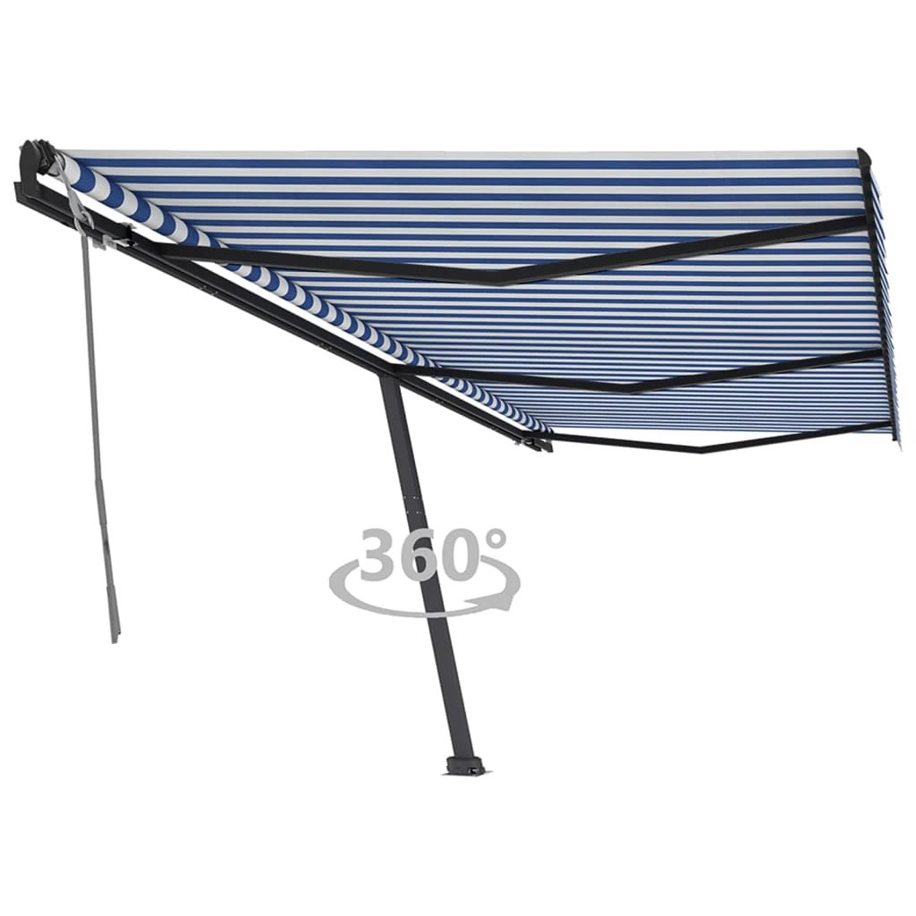 VidaXL Freestanding Manual Retractable Awning 300x250 Cm Blue White UV Resistant Outdoor Patio by vidaXL