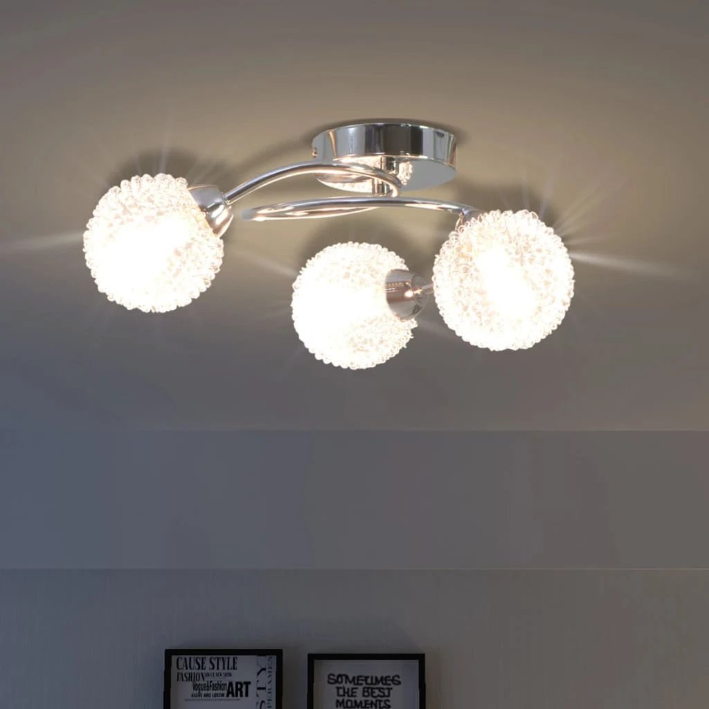 VidaXL Ceiling Lamp Three Globe Glass Shades Three LED Bulbs G9 120W For Living Room Decor by vidaXL