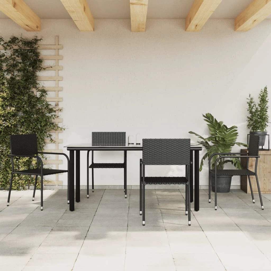 vidaXL VidaXL Garden Dining Set 5pc Black PolyRattan - Garden Set
