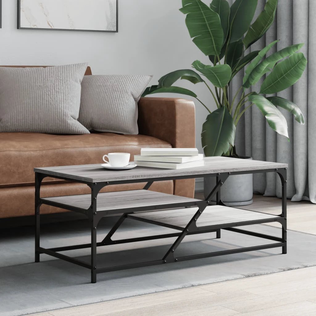 vidaXL VidaXL Coffee Table 100x49x40 Cm Engineered Wood Moisture Resistant With Open Shelves Living Room - Coffee Table