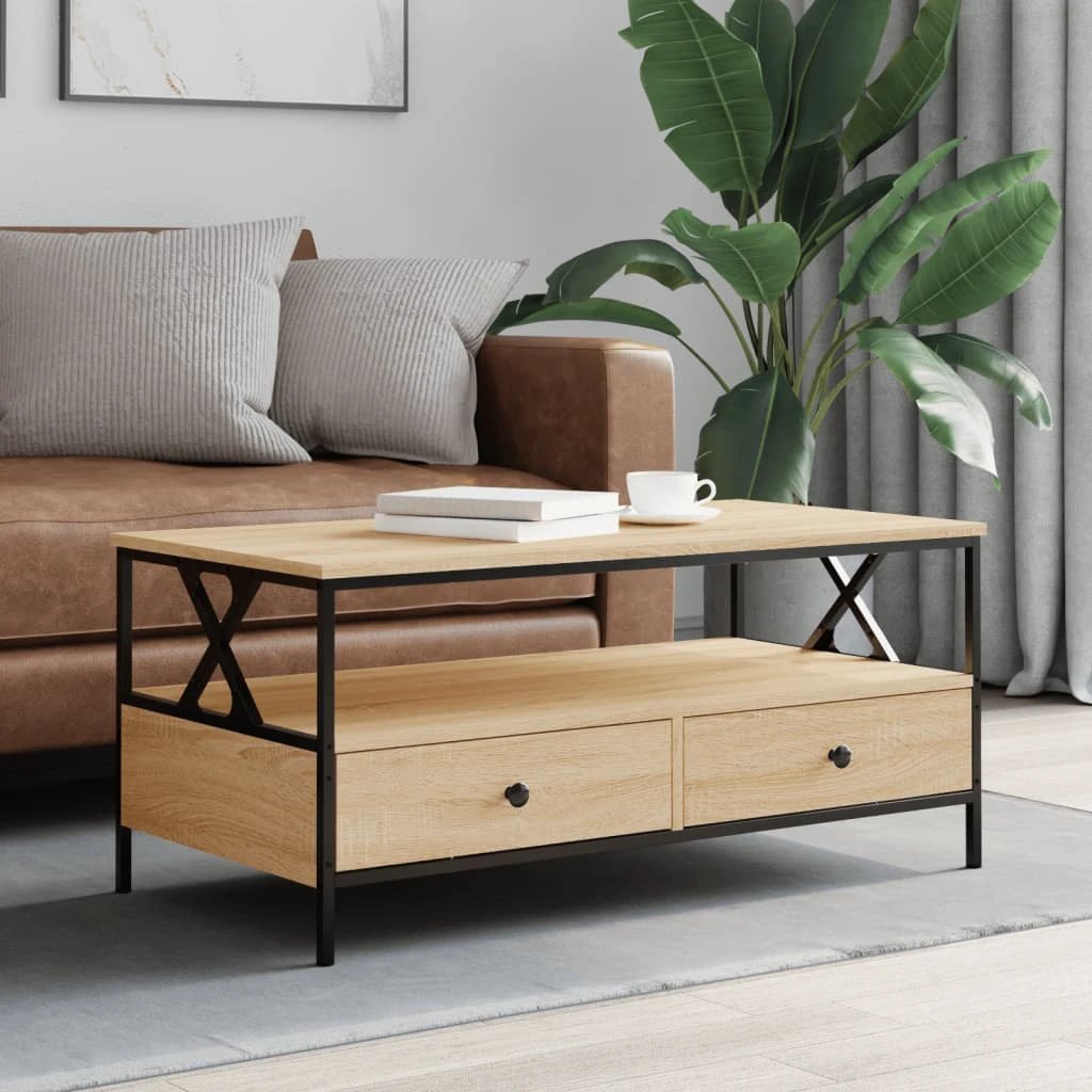 vidaXL VidaXL Coffee Table 100x51x45 Cm Engineered Wood With Two Drawers For Living Room - Coffee Table