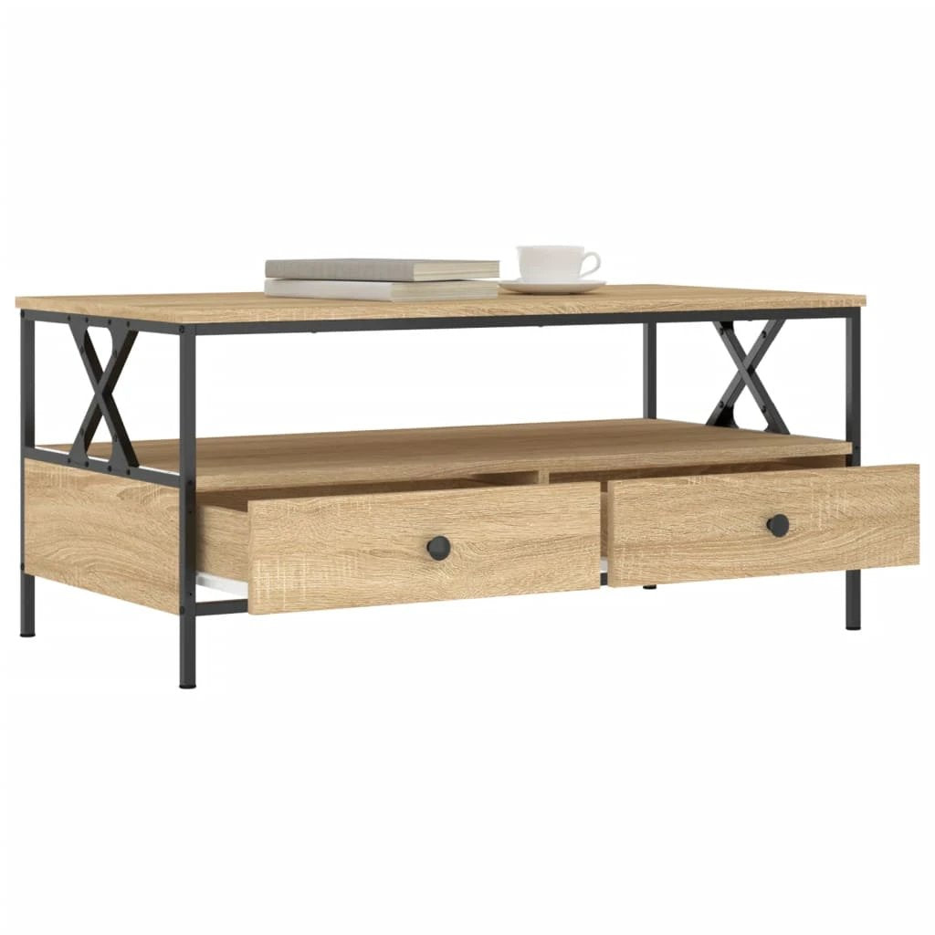 vidaXL VidaXL Coffee Table 100x51x45 Cm Engineered Wood With Two Drawers For Living Room - Coffee Table