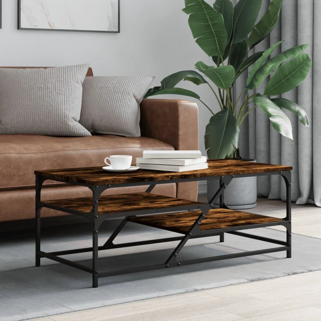 vidaXL VidaXL Coffee Table 100x49x40 Cm Engineered Wood Moisture Resistant With Open Shelves Living Room - Coffee Table