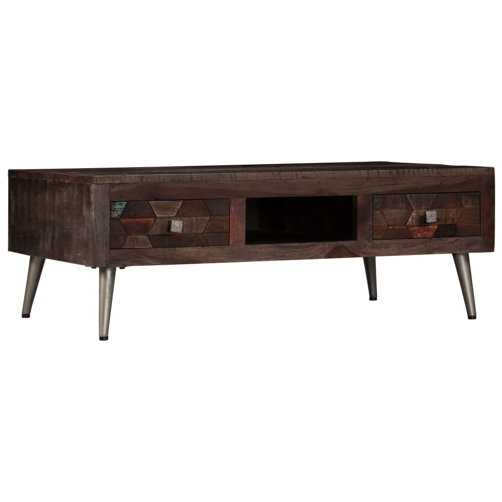 vidaXL VidaXL Coffee Table 100x60x35 Cm Solid Reclaimed Wood With Metal Legs For Living Room Decor - Coffee Table