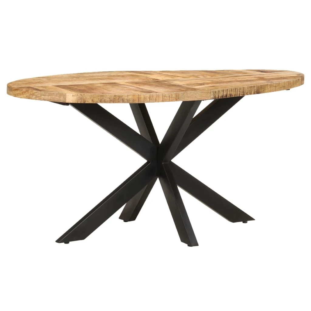 VidaXL Dining Table 160x90x75 cm Rough Mango Wood Powder Coated Steel Base for Family Dining by vidaXL