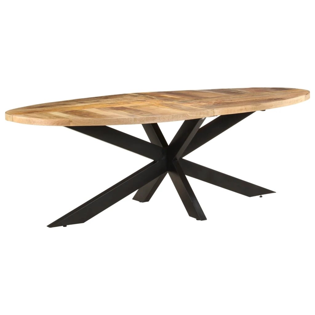 VidaXL Dining Table 160x90x75 cm Rough Mango Wood Powder Coated Steel Base for Family Dining by vidaXL