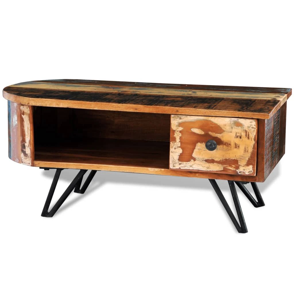 vidaXL vidaXL Coffee Table Solid Reclaimed Wood with Iron Pin Legs Drawer for Living Room - Coffee Table