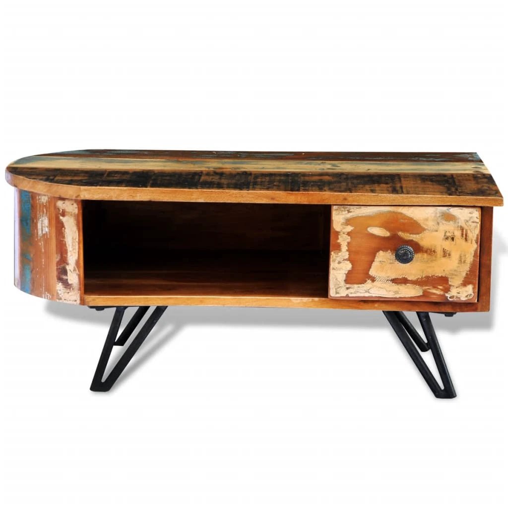 vidaXL vidaXL Coffee Table Solid Reclaimed Wood with Iron Pin Legs Drawer for Living Room - Coffee Table