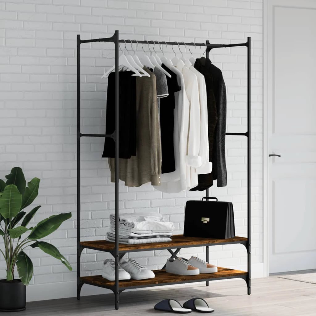 vidaXL VidaXL Clothes Rack With Shelves Black Engineered Wood And Metal Frame For Home Organization - Wardrobe