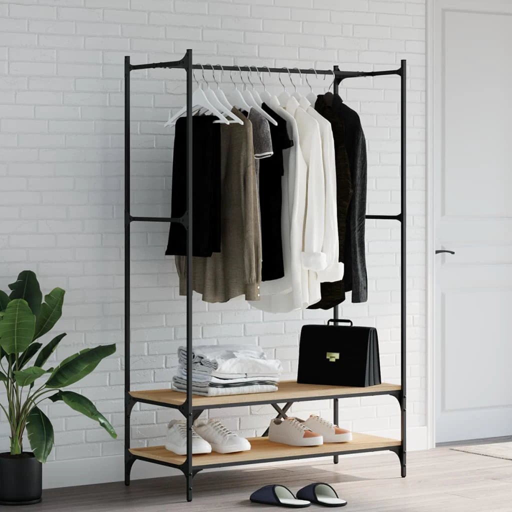 vidaXL VidaXL Clothes Rack With Shelves Black Engineered Wood And Metal Frame For Home Organization - Wardrobe