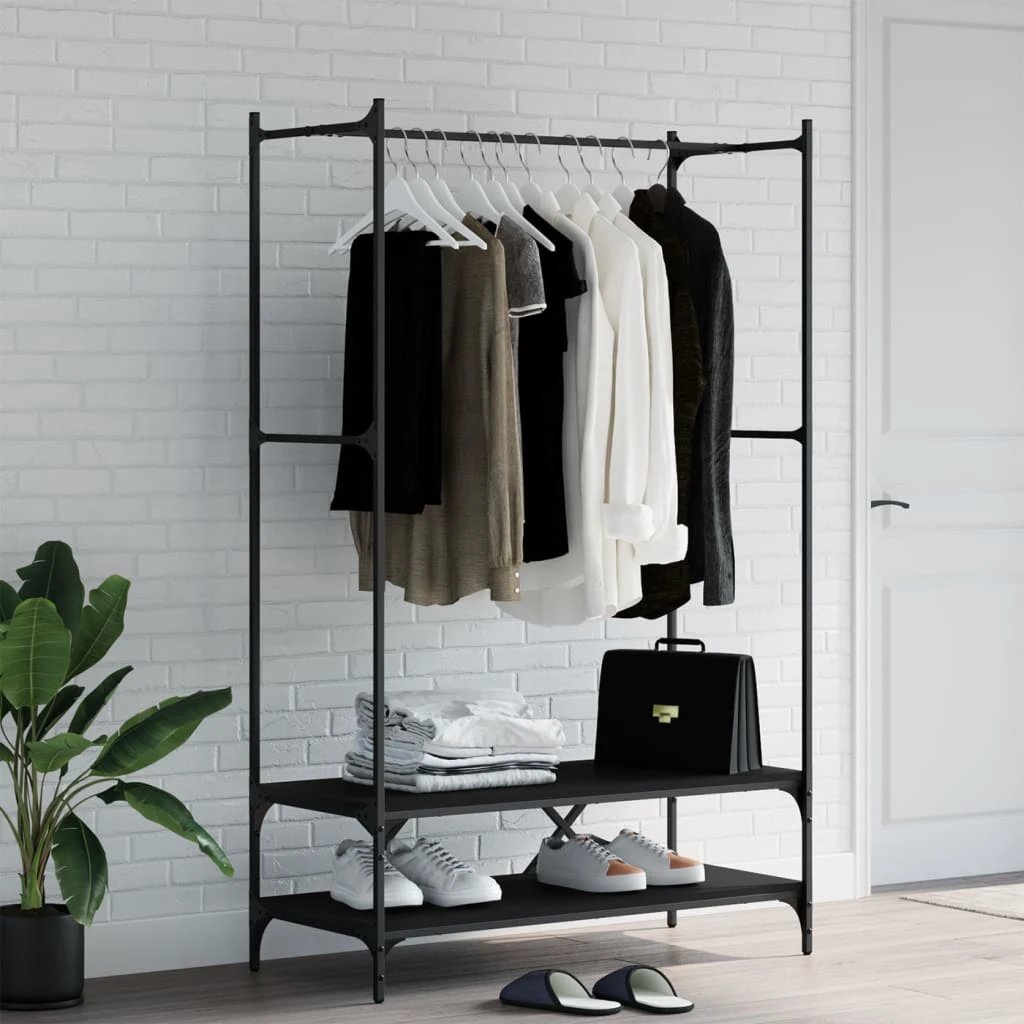 vidaXL VidaXL Clothes Rack With Shelves Black Engineered Wood And Metal Frame For Home Organization - Wardrobe