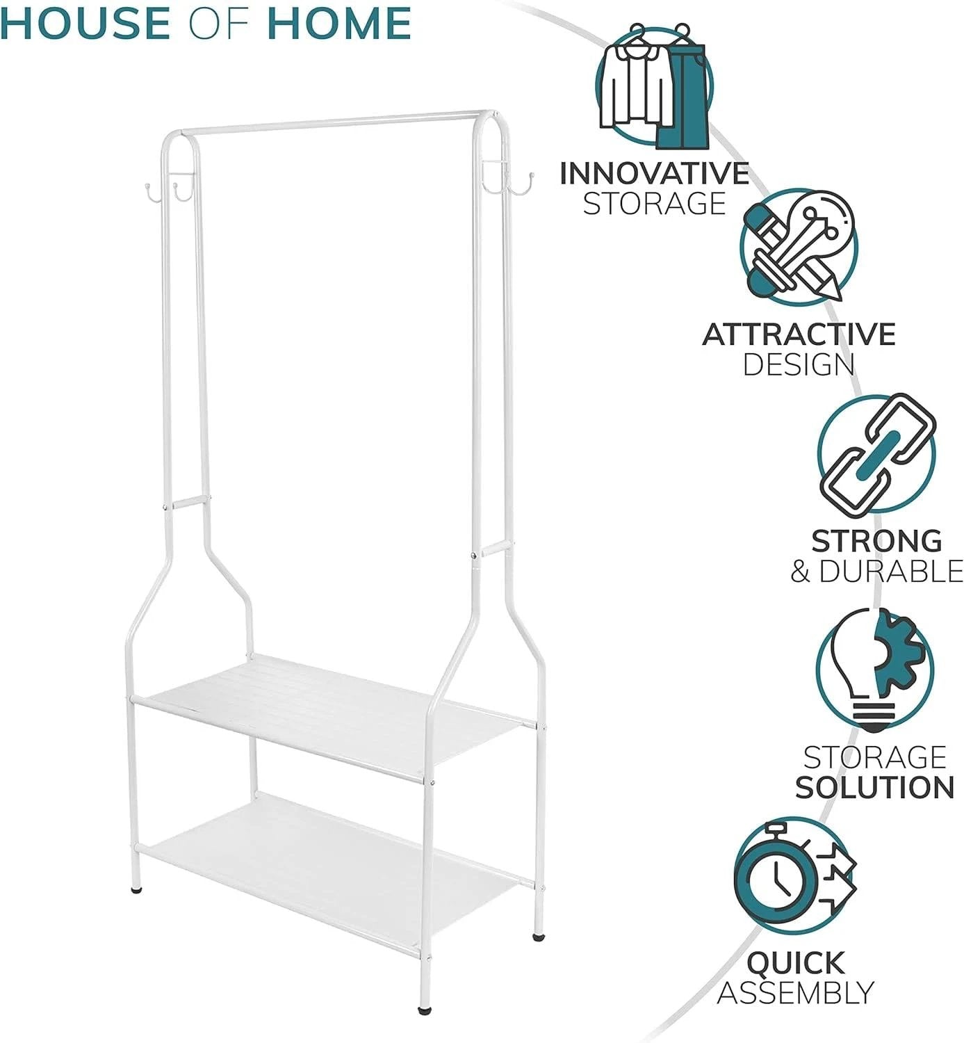 Sturdy Black Clothes Rail Two Shelves Powder Coated For Home by House of Home