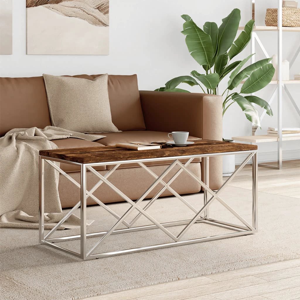 VidaXL Coffee Table 110x45x45 Cm Stainless Steel Glass Modern Living Room Centerpiece by vidaXL