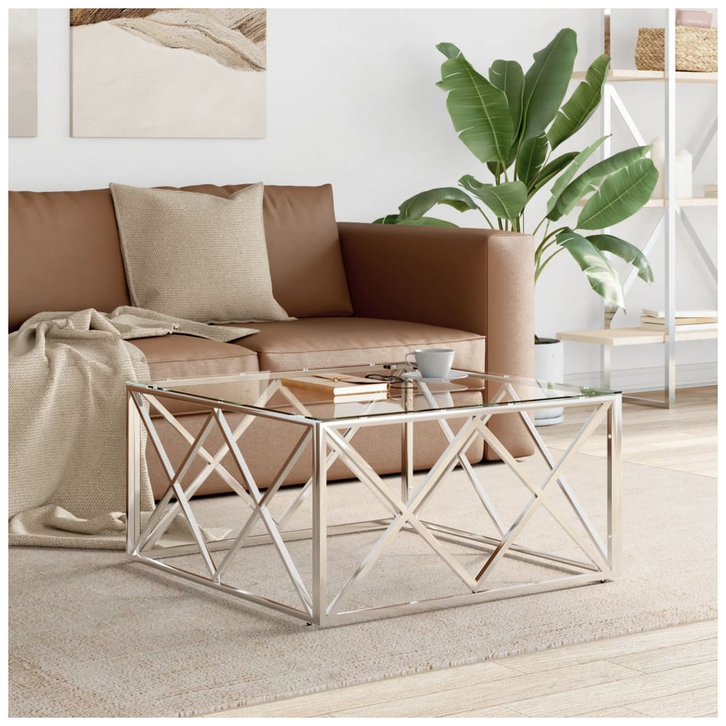 vidaXL vidaXL Coffee Table 80x80x40 Cm Stainless Steel Glass Modern Living Room Decor Durable - Coffee Table