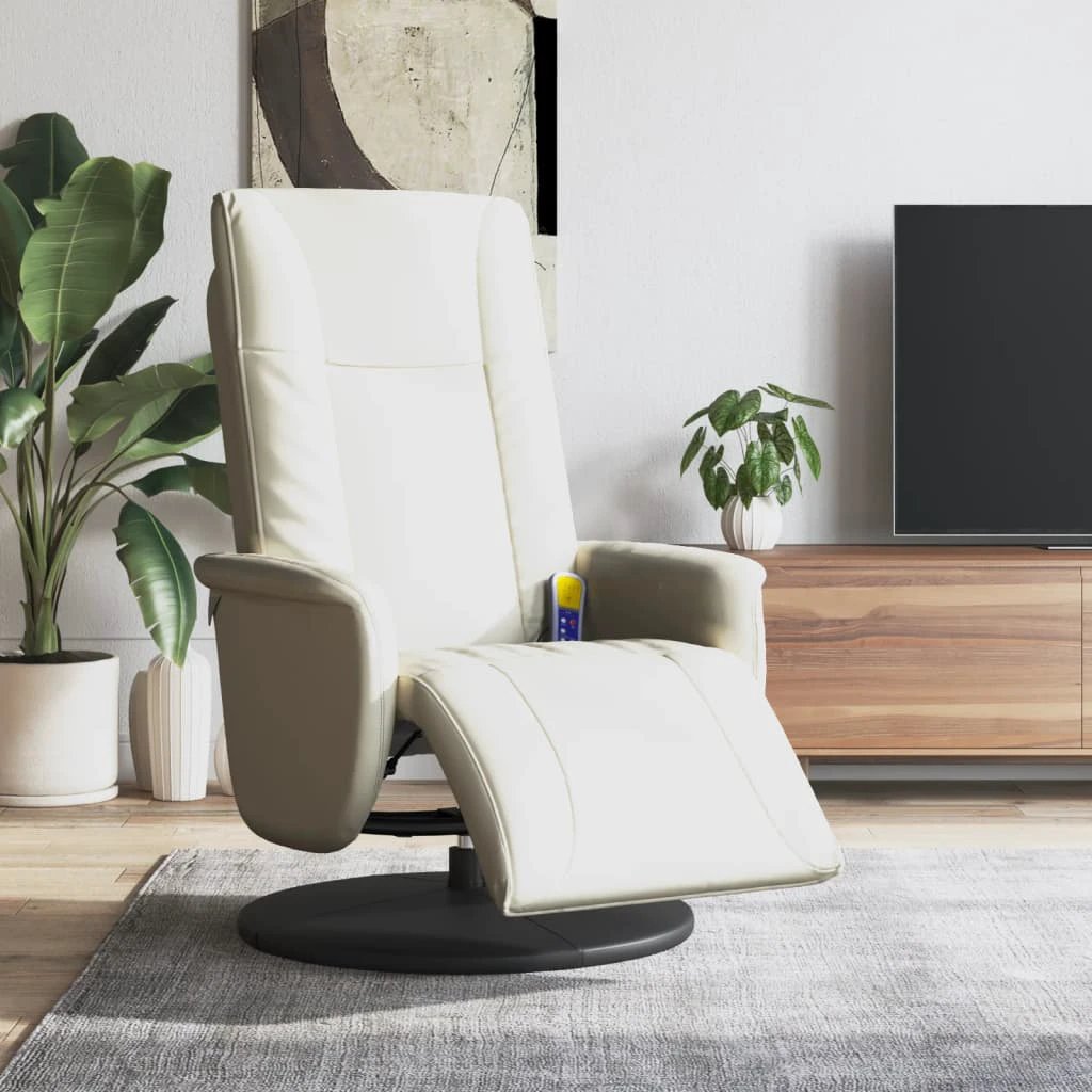 VidaXL Massage Recliner Chair Footrest Cream Leather by vidaXL