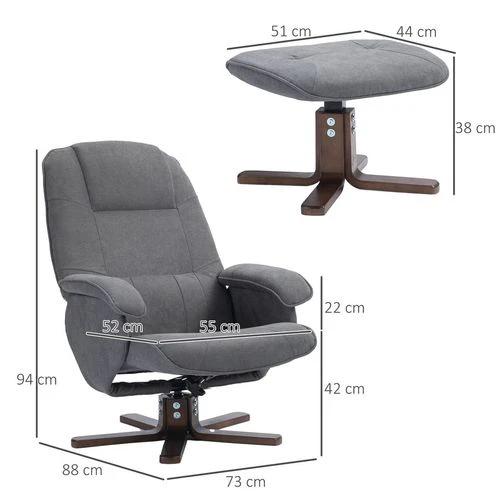 HOMCOM Swivel Recliner Chair and Footstool Linen-touch Fabric Wooden Base, Grey by HOMCOM