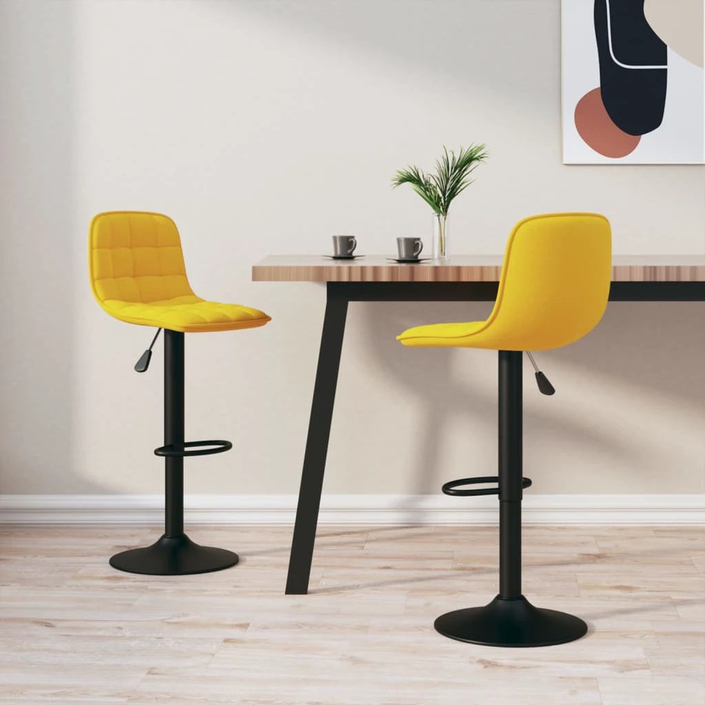 vidaXL Bar Stools 2 pcs Yellow Velvet by vidaXL
