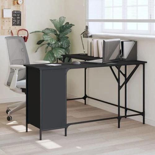 vidaXL Black Desk 141x141x75 cm Durable Engineered Wood for Home Office Use by vidaXL