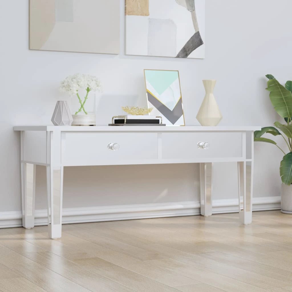 vidaXL VidaXL Mirrored Coffee Table 106x45x45 cm With Glass Top and Crystal Knobs for Living Room Decor - Coffee Table