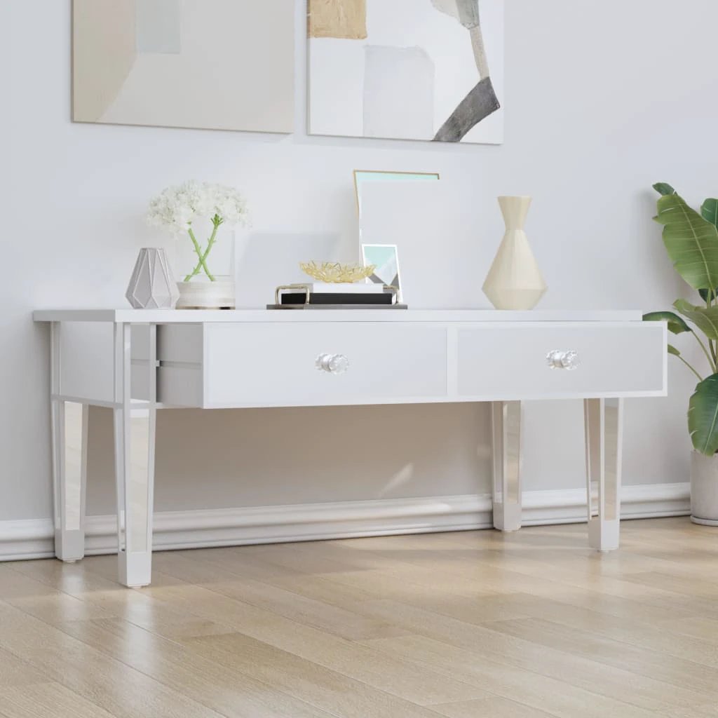 vidaXL VidaXL Mirrored Coffee Table 106x45x45 cm With Glass Top and Crystal Knobs for Living Room Decor - Coffee Table