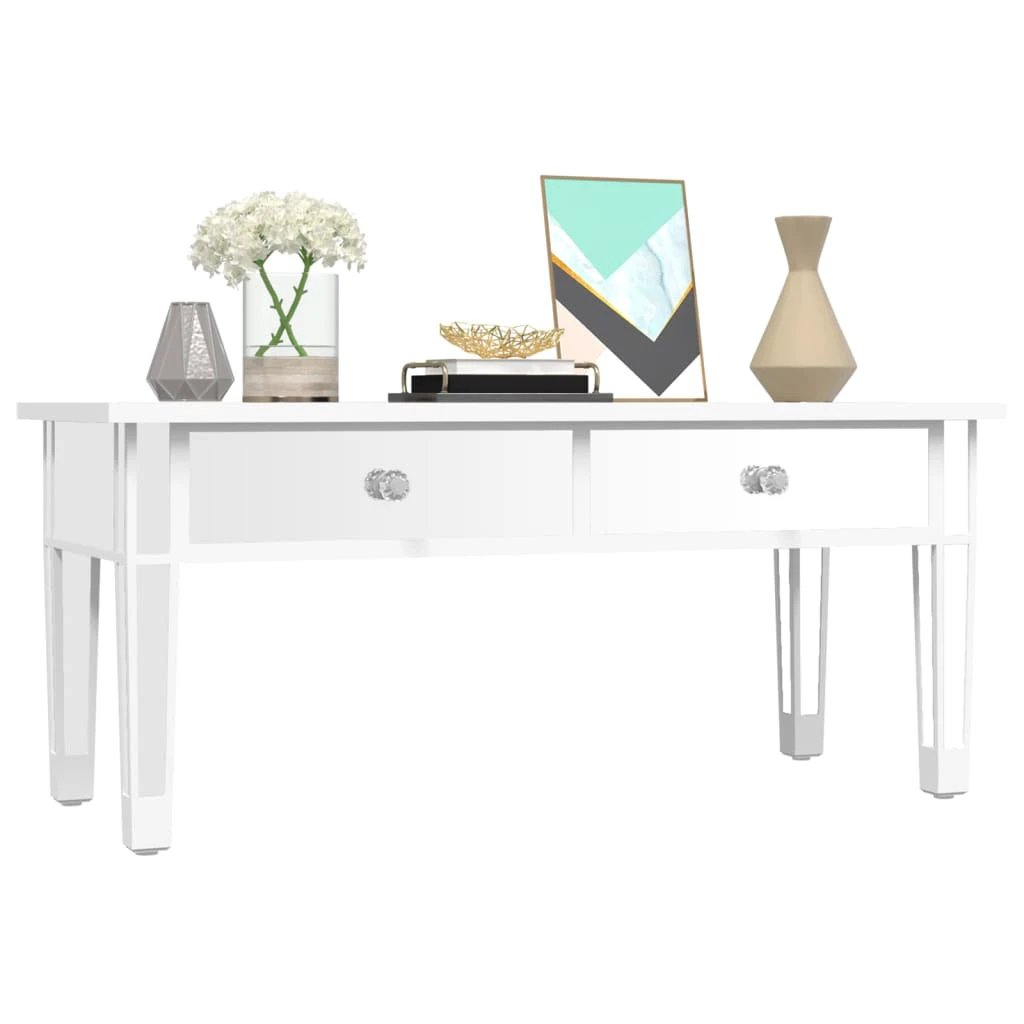 vidaXL VidaXL Mirrored Coffee Table 106x45x45 cm With Glass Top and Crystal Knobs for Living Room Decor - Coffee Table