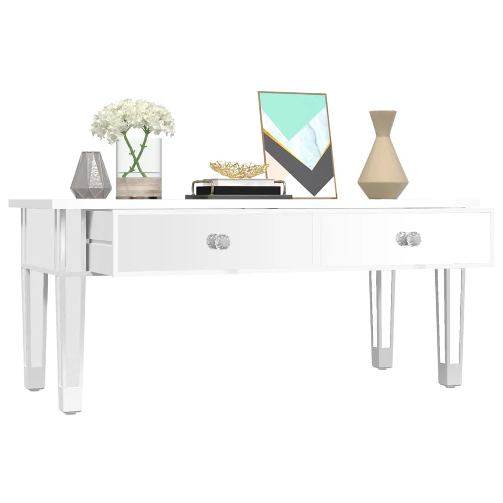 vidaXL VidaXL Mirrored Coffee Table 106x45x45 cm With Glass Top and Crystal Knobs for Living Room Decor - Coffee Table