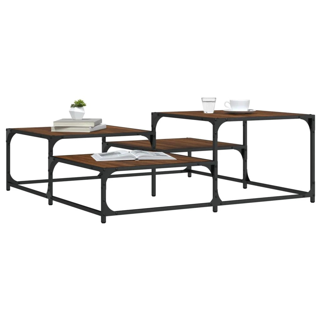 vidaXL vidaXL Coffee Table 87.5x87.5x40 cm Engineered Wood Black Metal Frame Living Room Decor - Coffee Table